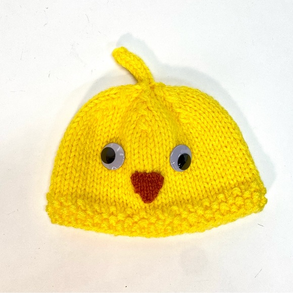NWT Hand Knit Infant baby Chick Beanie Hat with Googly Eyes Size 0-6 Mos. - Picture 2 of 10